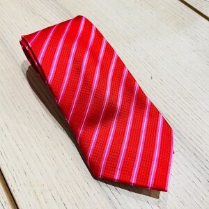 KAI LONG Necktie Men's Red Pink Stripes Dress Slim Tie 2.75"x57.5" NWOT preppy